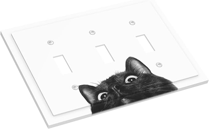 Peeping Black Cat Cute Animals Decorative Switch Plates 3 Gang Wall Plate Triple Toggle Light Switch Cover Faceplate Electrical Wall Panels for Kids Room Home Decor