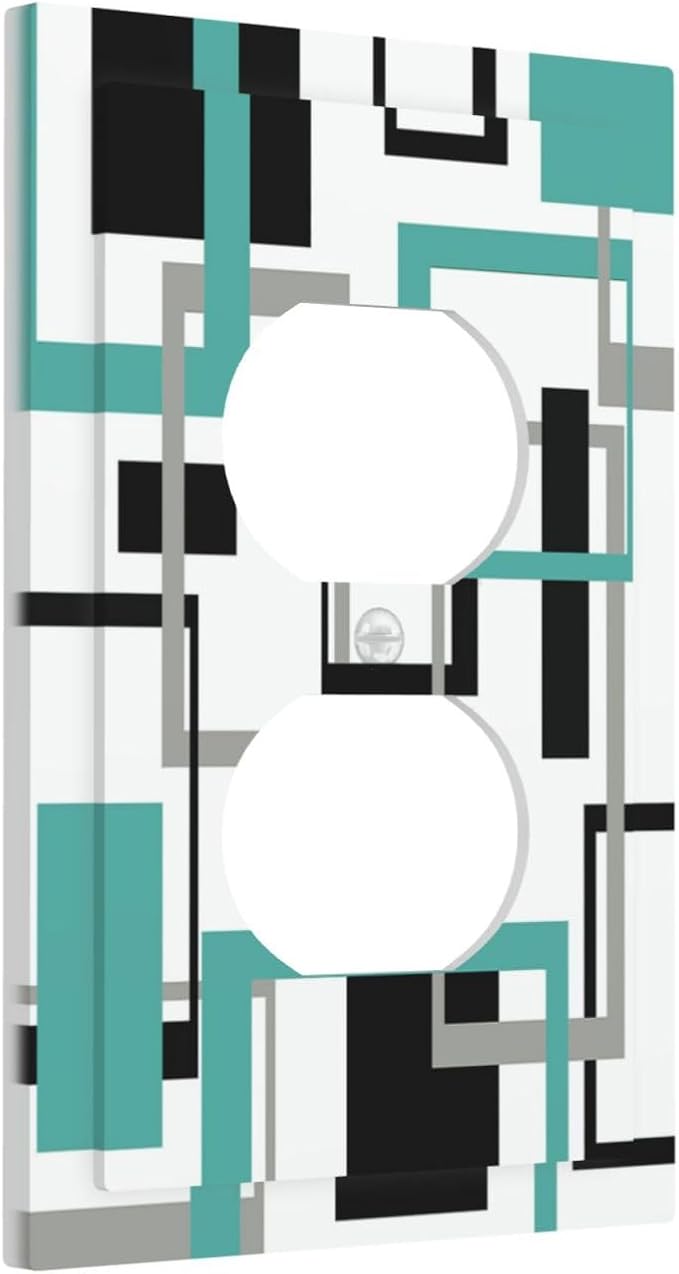 Geometric Turquoise Black Gray Modern Abstract Boho Outlet Covers 1 Gang Duplex Light Switch Cover Decorative Switch Plates Electrical Receptacle Faceplate Wall Plate for Office Nursery Decor
