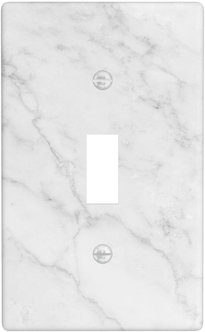 Faux White Marble Printed Light Switch Cover Plates Decorative Single Toggle Wall Plate, 1 Gang Lightswitch Cover