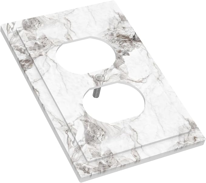 White And Gray Marble Patterns Texture Abstract Print Outlet Covers 1 Gang Duplex Light Switch Cover Decorative Switch Plates Electrical Receptacle Faceplate Wall Plate for Bathroom Kitchen Decor