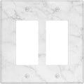 Faux White Marble Printed Double Gang Rocker Decorative Light Switch Cover, 2-Gang Wall Plate Outlet Cover