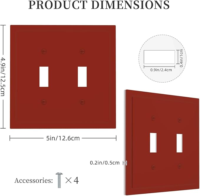 Wine Red Decorative 2 Gang Toggle Outlet Light Switch Cover Colored Watercolor Solid Double Device Wall Plate Electrical Faceplate Dual Device Switchplate (Solid Red)