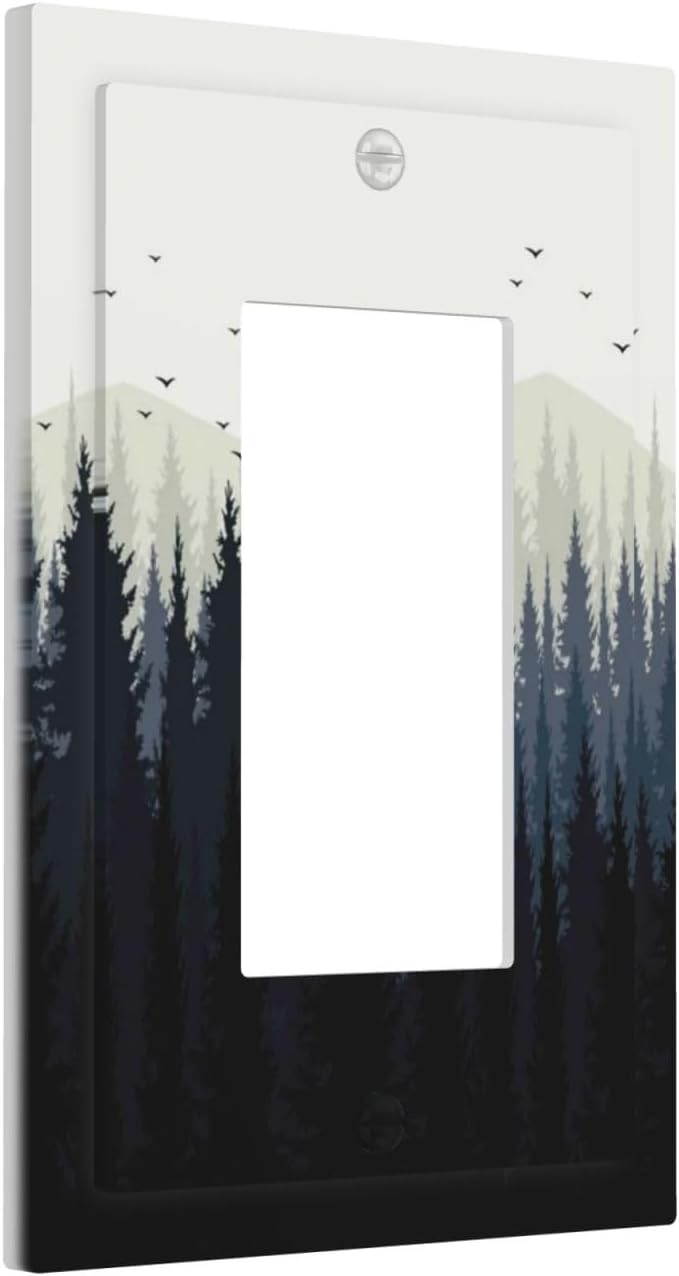Decorative Outlet Covers Forest Pine Tree Mountains Black Bird 1 Gang Single Rocker Light Switch Cover Plate Wall Plates Gfci Faceplate For Bed Room Farmhouse Decor