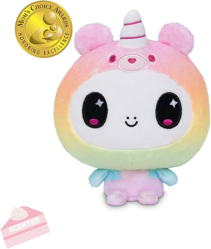 TeeTurtle Cloudheads Sugar the Unicorn Plush - 5-Inch Cake Scented Teddy Berries Stuffed Animal with Embroidered Details - Soft Cuddly Plush Toys for Kids, Teens, and Adults