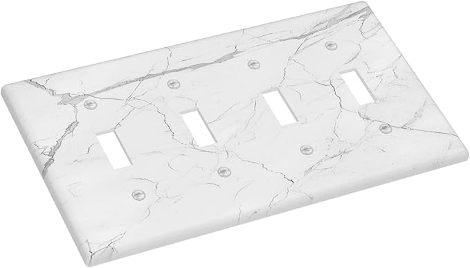 Light Switch Covers White Grey Abstract Modern Marble Quad Toggle Electrical Faceplate 4 Gang Wall Plate Decorative Switch Plates for Bathroom Kitchen Decor