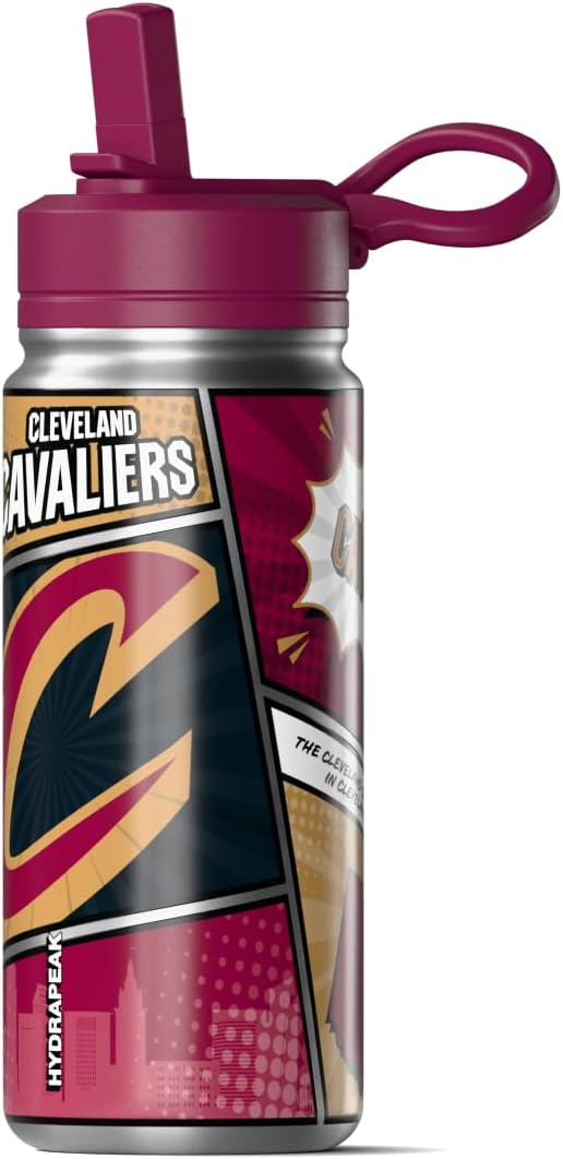 Hydrapeak x NBA Cleveland Cavaliers 20 oz Stainless Steel Water Bottle, Officially Licensed Double Wall Insulated Sports Bottle with Straw Lid, Reusable Leakproof Gift for Kids & Adults