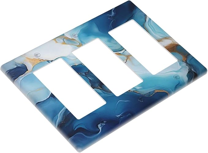 Decorative Outlet Covers Artistic Abstract Blue Marble Gold Line Painted 3 Gang Wall Plate Triple Rocker Switch Light Switch Plate Covers Jumbo Electrical GFCI Switch Cover Plate