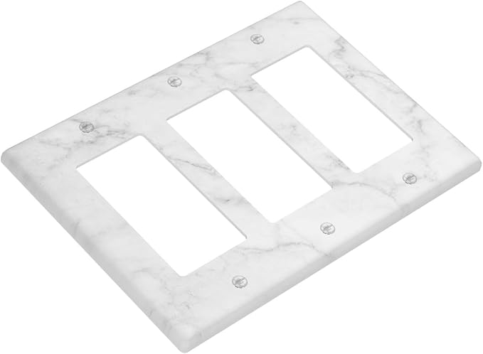 Faux White Marble Printed Triple Gang Rocker Decorative Light Switch Cover, 3-Gang Wall Plate Outlet Cover