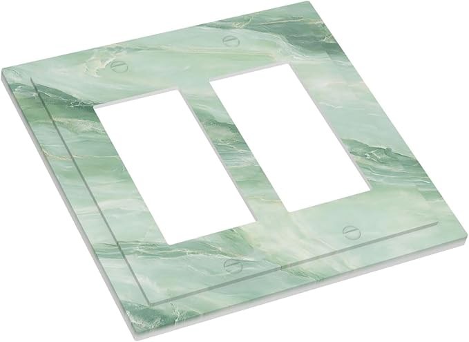 Decorative Outlet Covers Green Marble Pattern 2 Gang Double Rocker Light Switch Cover Plate Electrical Switch Plate Cover Decorate GFCI Wall Plate for Home Bedroom Decor
