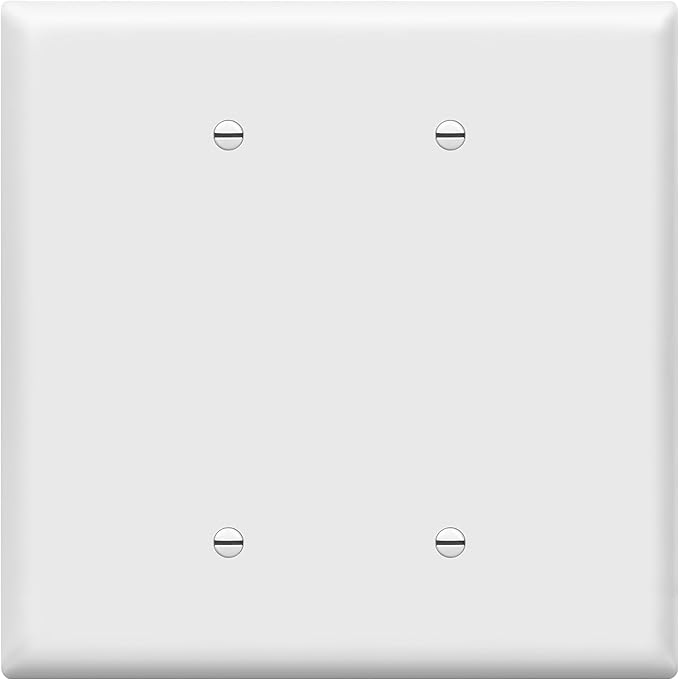ENERLITES Jumbo Double Blank Outlet Cover, Two Gang Blank Wall Plate, Oversized 2-Gang 5.5" x 5.5", Unbreakable Polycarbonate Thermoplastic, UL Listed, Gloss Finish, 8802O-W, White