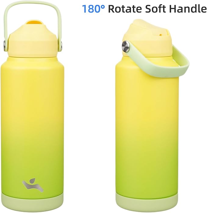 Konokyo Insulated Water Bottle with Straw Lid,32 oz Stainless Steel Vacuum Metal Bottle with Silicone Handle,Lime