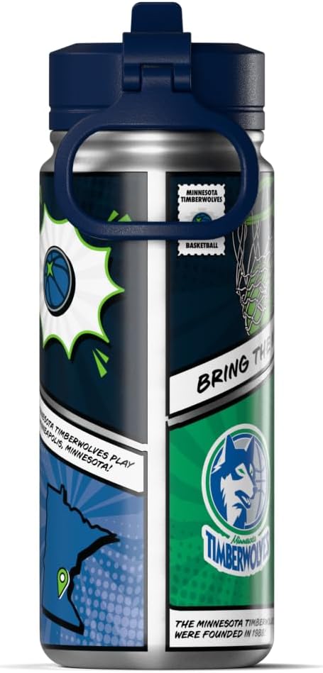 Hydrapeak x NBA Minnesota Timberwolves 20 oz Stainless Steel Water Bottle, Officially Licensed Double Wall Insulated Sports Bottle with Straw Lid, Reusable Leakproof Gift for Kids & Adults