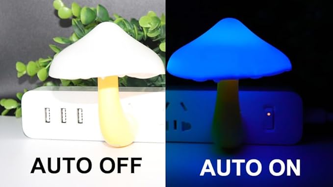 AUSAYE 5Pack LED Sensor Night Light Plug in Lamp Blue Cute Mushroom Night Lights for Adults Kids NightLight Bedroom,Bathroom,Toilet,Hallway,Stairs,Kitchen,Basement