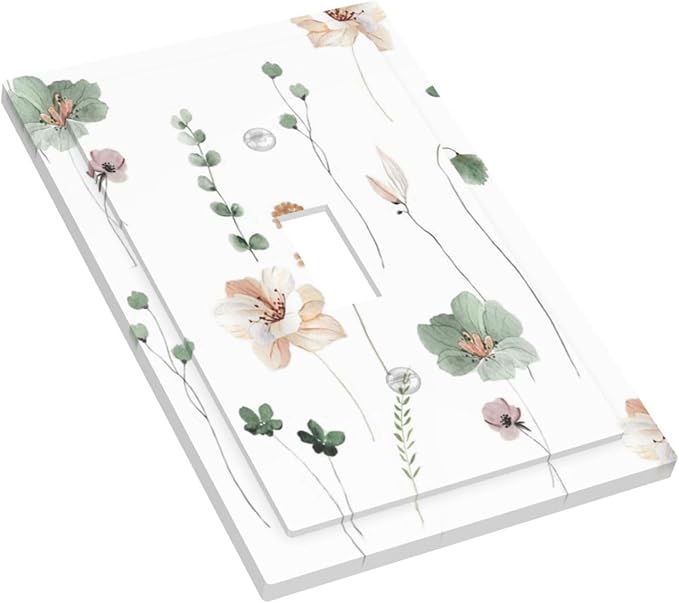 Decorative Light Switch Cover Watercolor Floral Botanical Flowers 1 Gang Single Toggle Device Electrical Faceplate Switchplates Decorator Outlet Wall Plate For Living Room Bed Room Decor