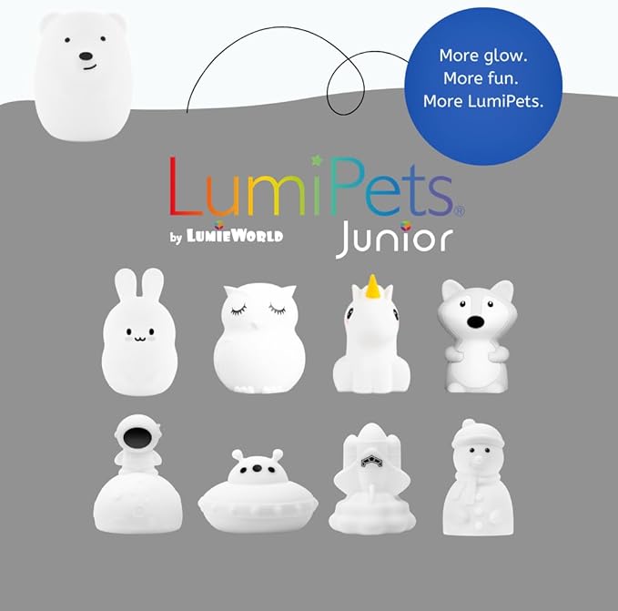 Lumipets Junior Bear Night Light, Soft Silicone Material, 8 Soothing Colors, Cordless, Easy Control, Portable