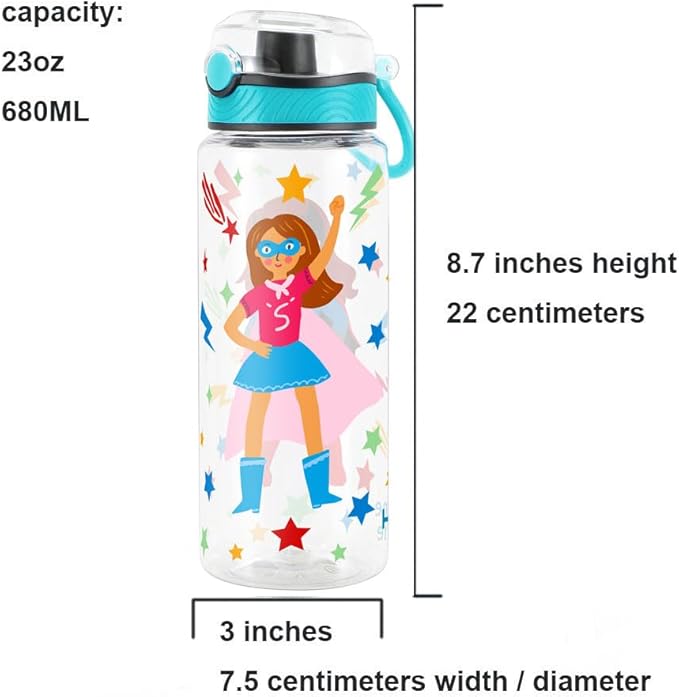 Home Tune Cute Water Bottle for School Kids Girls, BPA FREE Tritan & Leak Proof & Easy Clean & Carry Handle, 23oz/ 680ml (S-girls)