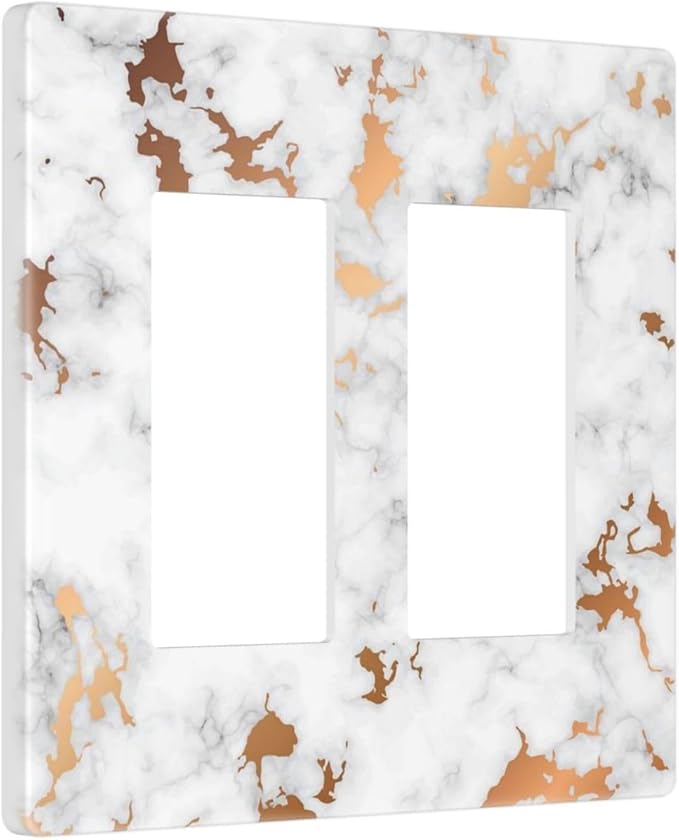 Lexury White Red Golden Marble 2 Gang Double Rocker/Decora Light Switch Cover Decorative Outlet Wall Plate Electrical Faceplate Home Family Art Decor Screwless