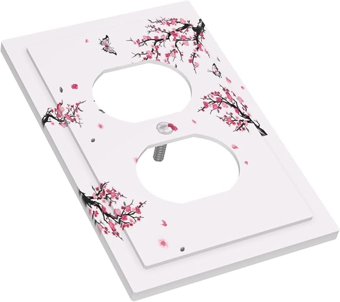 Pink Watercolor Cherry Blossom Flowe Tree Branch Floral Outlet Covers 1 Gang Duplex Light Switch Cover Decorative Switch Plates Electrical Receptacle Faceplate Wall Plate for Bedroom Living Room Decor