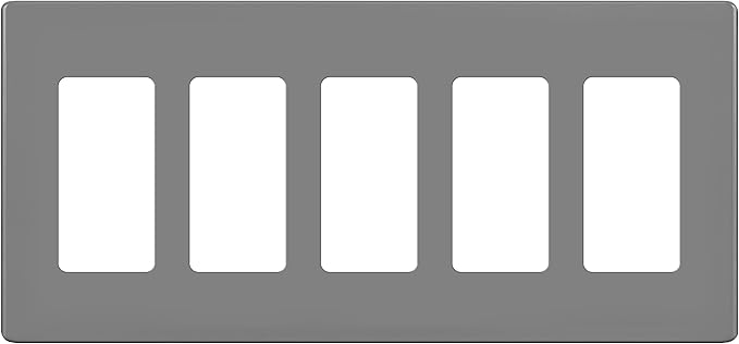 ENERLITES Screwless Decorator Switch Cover, Five Gang Outlet Wall Plate, Standard Size 5-Gang 4.68" x 10.14", Unbreakable Polycarbonate Thermoplastic, UL Listed, SI8835-GY, Gray