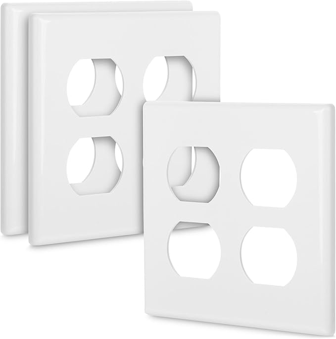 Bates Screwless Double Duplex Outlet Covers, 3 Pack, White, 2 Gang Screwless Wall Plate Cover
