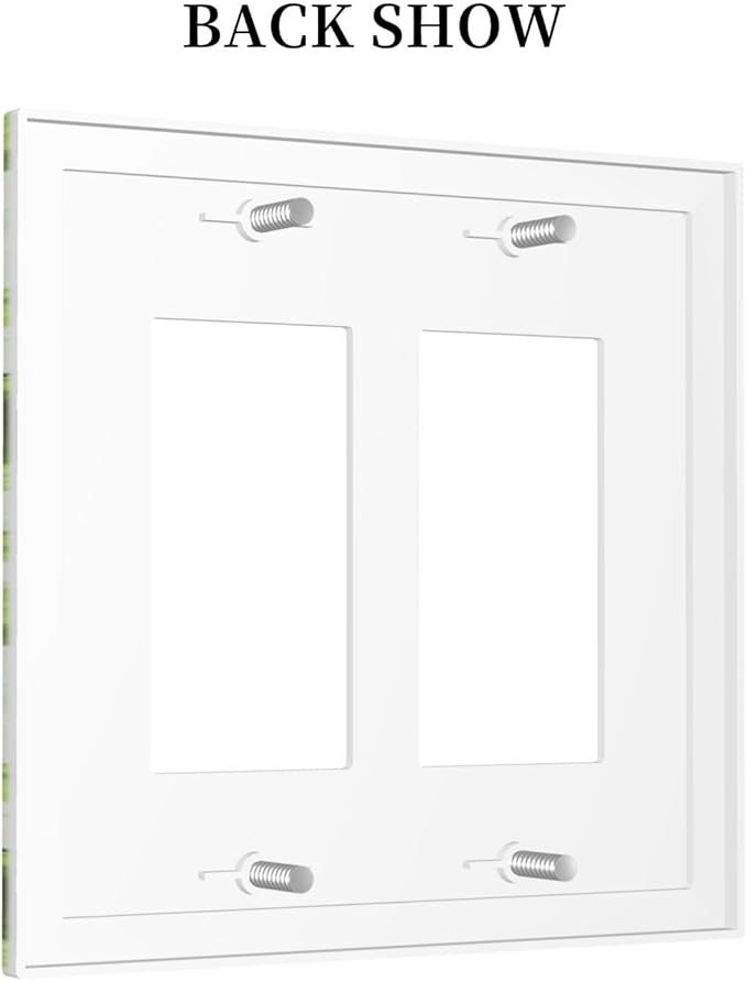 Green Leaves Spring Plant Floral Decorative Outlet Covers 2 Gang Double GFCI Rocker Electrical Wall Panels Light Switch Cover Plate for Bed Room Living Room Decor