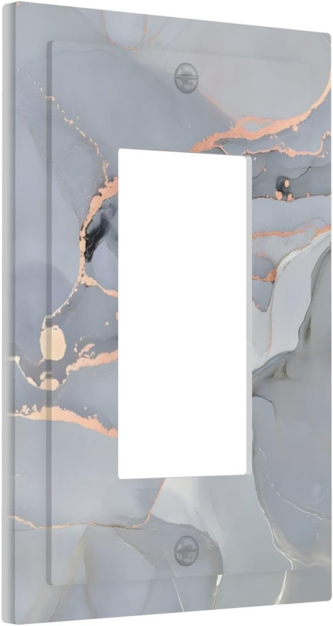 Gray And Gold Marble Abstract Luxury Print Decorative Outlet Covers 1 Gang Single Rocker Light Switch Cover Plate Wall Plates GFCI Faceplate for Bathroom Kitchen Bedroom Decor