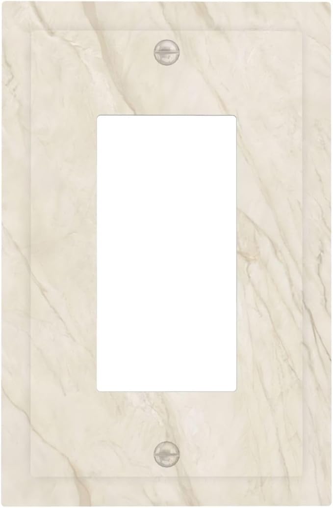 White Taupe Marble Abstract Luxury Decorative Outlet Covers 1 Gang Single Rocker Light Switch Cover Plate Wall Plates GFCI Faceplate for Bathroom Kitchen Home Decor