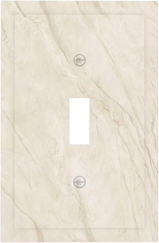 White Taupe Marble Abstract Luxury Decorative Light Switch Cover 1 Gang Single Toggle Device Electrical Faceplate Switchplates Decorator Outlet Wall Plate for Bathroom Kitchen Home Decor
