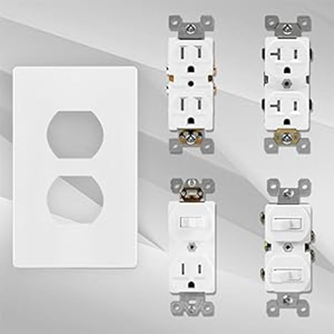 Screwless Duplex Receptacle Outlet Cover Wall Plates 1-Gang Duplex Switch Outlet Electrical Cover Plate Unbreakable Thermoplastic Faceplate for Decorative Receptacle Outlet Switch, White (4 Pack)