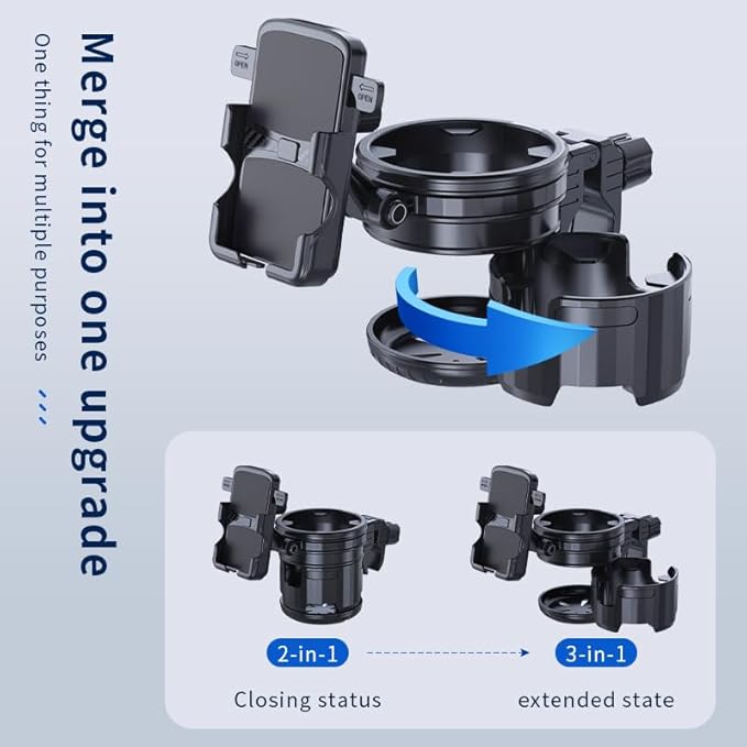 3-in-1 Stroller Cup Phone Holder Attachment, Universal Cup Holder with Adjustable Phone Mount, Double Cup Holder for Walker, Wheelchair, Fits Most Donna, Uppababy, Bugaboo, Anti-Slip & Easy Install