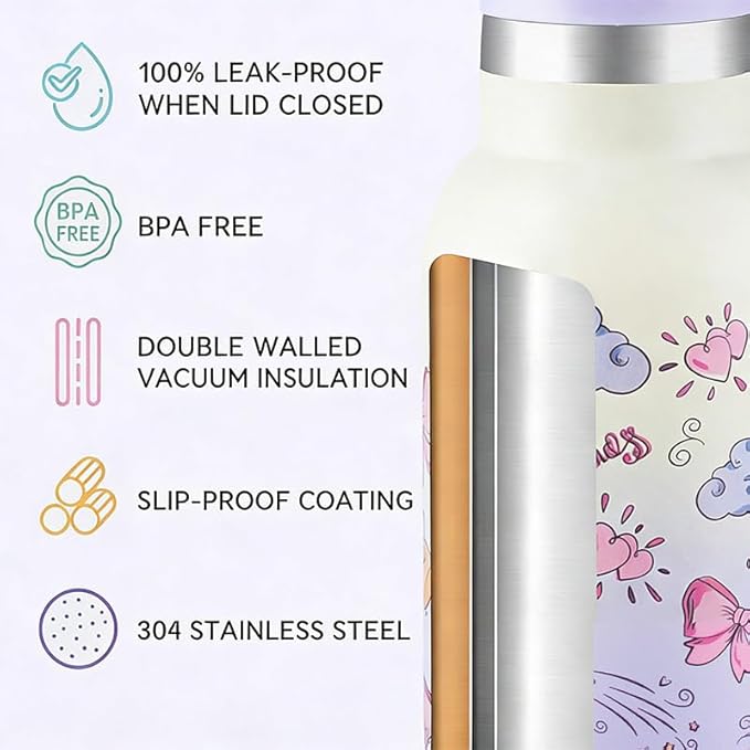 12oz Kids Water Bottle – Insulated Stainless Steel Bottle with Straw Lid, BPA-Free, Leak-Proof, for Toddlers & School Use