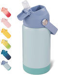 Fijinhom 12 oz Water Bottle, Kids Water Bottles for School, Toddler Water Bottle with Straw & Handle, 304 Stainless Steel Insulated Water Bottle, Non-slip Silicone Base, BPA Free, Haze Blue