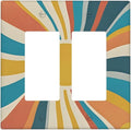 Decorative Outlet Covers with Retro Mid-Century Modern Sunburst Motif Design 2 Gang Wall Plate Double Rocker Light Switch Cover Switch Plate Cover for Abstract Teal/Yellow/Orange Wall Decor