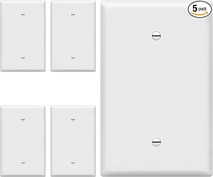 ENERLITES Oversized Blank Wall Plate, Jumbo Blank Outlet Covers, Over-Size 1-Gang 5.51" x 3.50", Unbreakable Polycarbonate Thermoplastic, UL Listed, 8801O-W-5PCS, Gloss Finish, White (5 Pack)