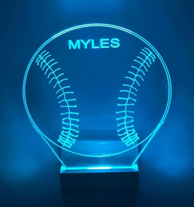 MIRROR MANIA Night Light Multi Color Personalized LED Plug-in, Ultra-Slim Touch Night Light Smart Dusk to Dawn Sensor, Kids Children's Bedroom Kitchen Bathroom Hallway Play Room Variations (Baseball)