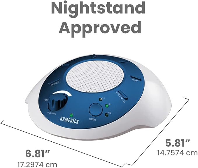 Homedics SoundSleep White Noise Sound Machine, Blue, Small Travel Sound Machine with 6 Relaxing Nature Sounds, Portable Sound Therapy for Home, Office, Nursery, Auto-Off Timer, by Homedics