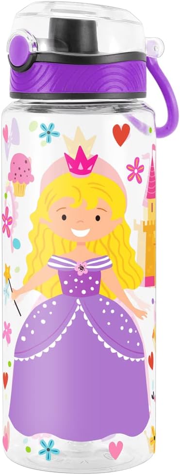 Home Tune Cute Water Bottle for School Kids Girls, BPA FREE Tritan & Leak Proof & Easy Clean & Carry Handle, 23oz/ 680ml - Princess