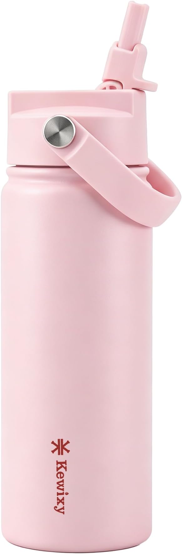 KEWIXY Kids Water Bottle for School, Easy Slide Lid, Leak Proof, Keep Cold 24H, Vacuum Insulated Tumbler, Metal Stainless Steel with Straw and Handle, for Boys&Girls (18OZ, Candy Pink)