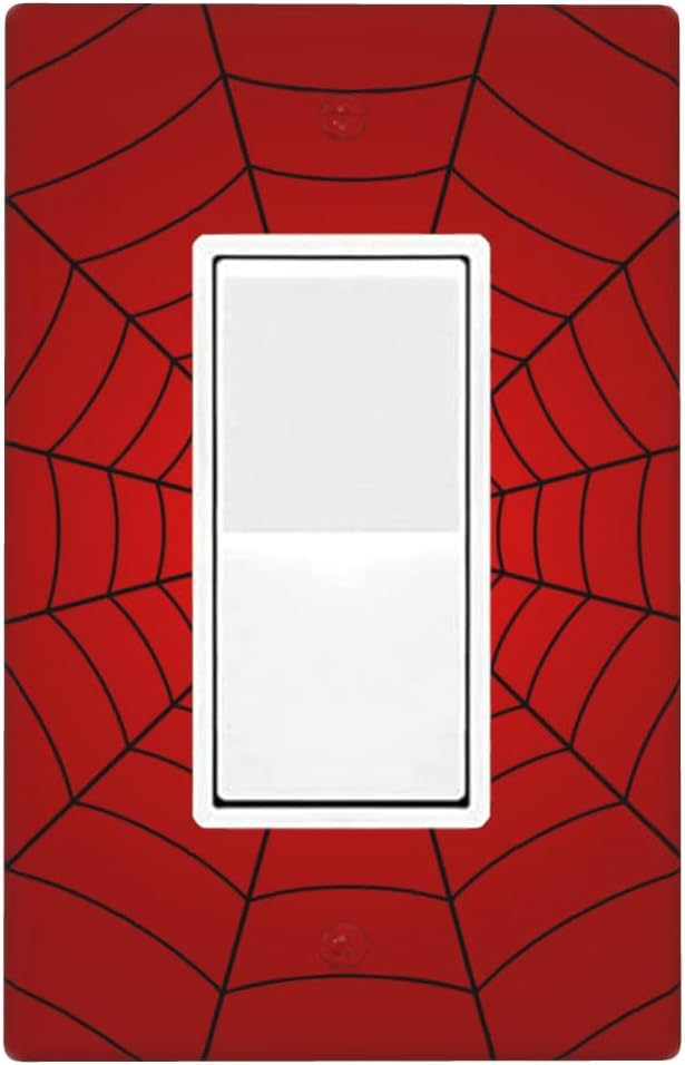 Red Spider Web 1-Gang Rocker Wall Plate, Hero Theme Cartoon Switch Plate for Boys Bedroom, Game Room & Man Cave