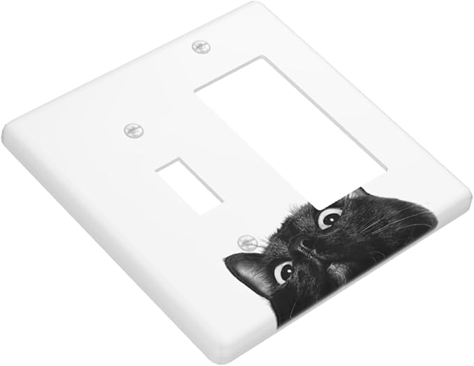 Peeping Black Cat Cute Animals Outlet Covers 1 Toggle 1 Rocker Combination Decorative Wall Plate Electrical Switch Plates Light Switch Cover Plate for Kids Room Home Decor