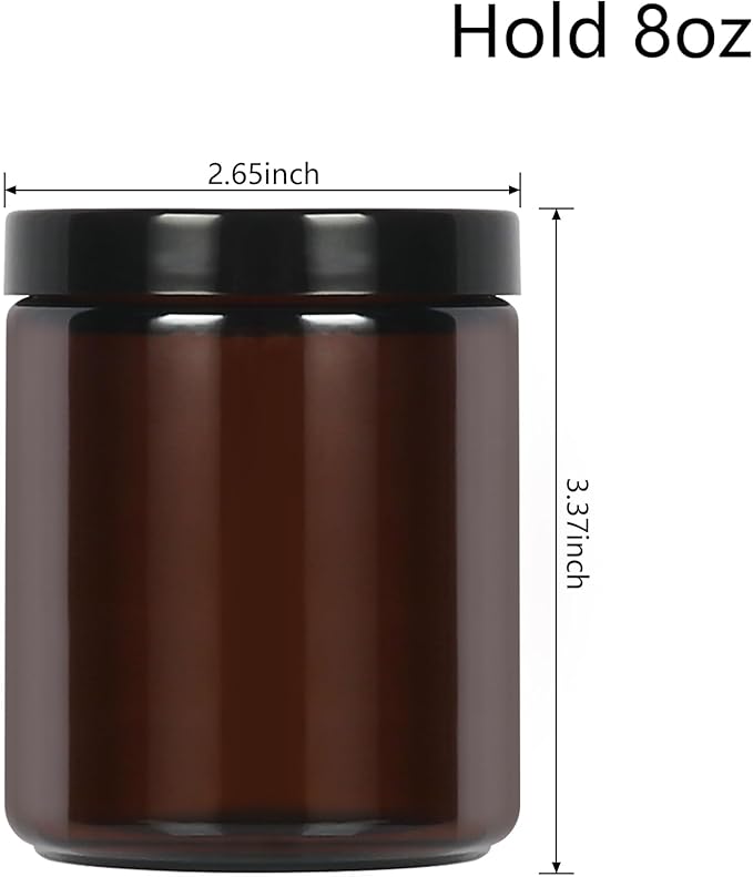 8 oz Amber Glass Jars with Lids, 15 Pack Empty Glass Storage Containers for DIY Candle Making, Spice, Cream (Plastic Airtight Lids)
