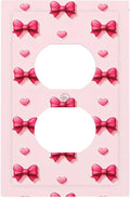 Pink Bow & Heart Duplex Wall Plate - 1-Gang Standard US Size Preppy Coquette Outlet Covers, Sweetheart Girly Pattern for Girls Room