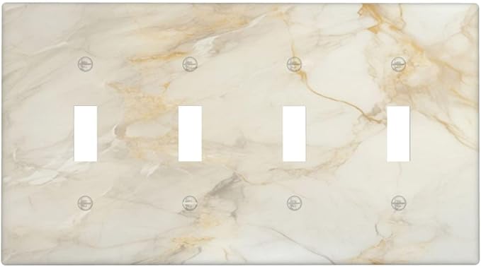 Light Switch Cover Plate Beige Gold Marble Abstraction Morden Art 4 Gang Quad Toggle Decorative Switch Plates Wall Panels Electrical Wall Plates Faceplate for Kitchen Bathroom Decor