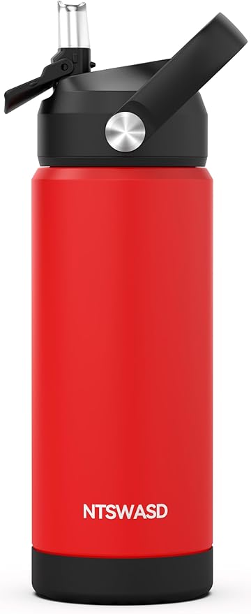 Kids Water Bottle with Straw,18 oz Boys Insulated Cups with Stainless Steel Leak Proof for School,Sport&Travel（Red）