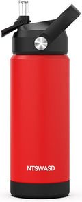 Kids Water Bottle with Straw,18 oz Boys Insulated Cups with Stainless Steel Leak Proof for School,Sport&Travel（Red）