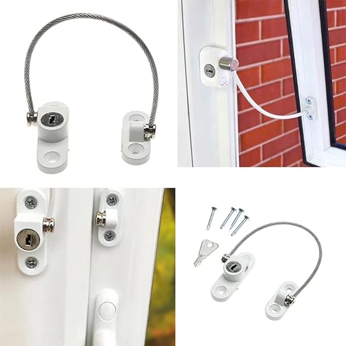 Child Safety Locks Window Door Cable Ventilator Kid Lock Baby Security Locking Keyed Opening Restrictor For Baby Protection Prevent Children Falling Window Lock (2PC Black)
