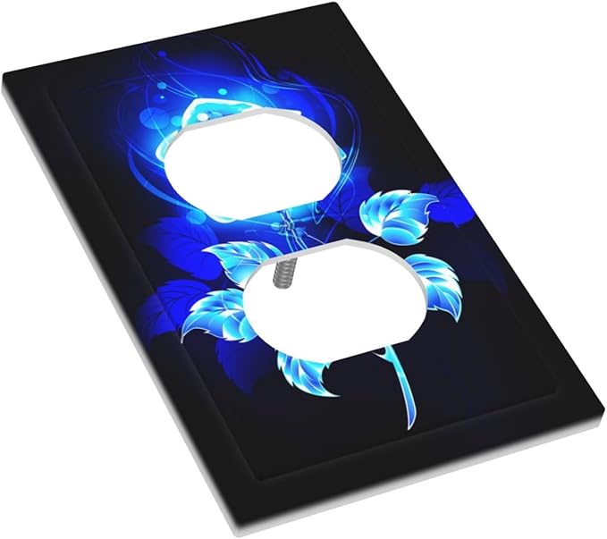 Blue Golden Rose Flower 1 Gang Outlet Plate Covers Decorative Single Duplex Wall Plate Electrical Receptacle Light Switch Cover Electric Switchplate Country Decor