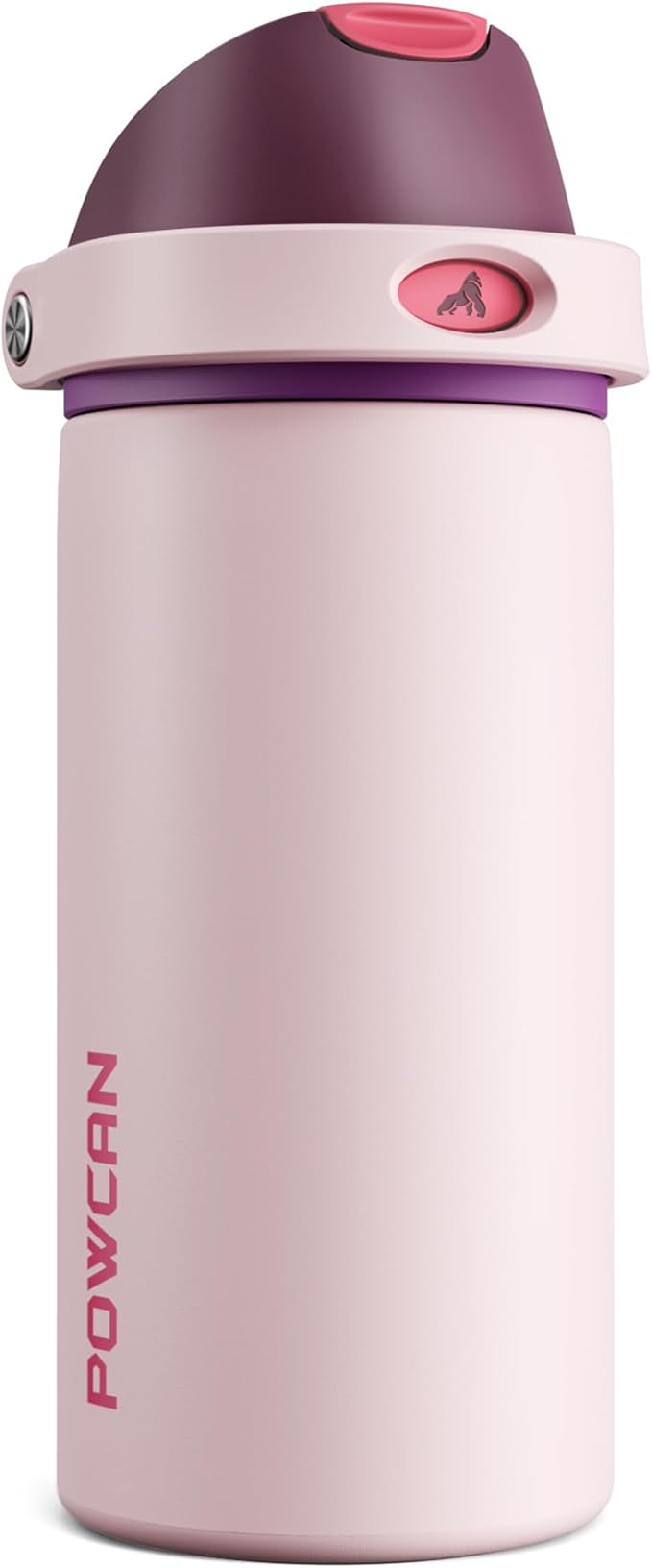 POWCAN 18 oz Stainless Steel Water Bottle: 2-in-1 Push-Button Spout & Quick-Flip Straw, Leakproof, Cold 24 Hrs, Fits Car Cup Holder, Insulated Bottle for Gym, School, Travel, Outdoor Gift (Plum Field)