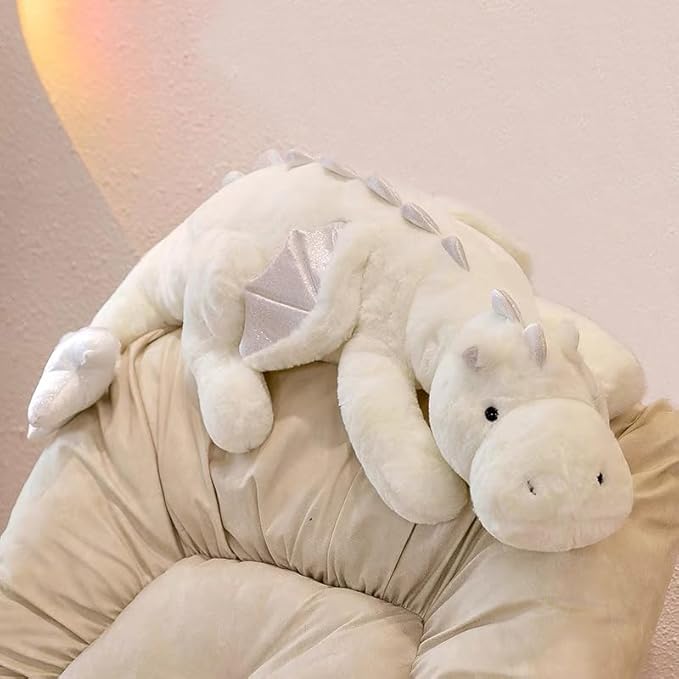 Weighted Dragon Stuffed Animal, Soft and Sturdy Weighted Stuffed Animals for Kids and Adults, Small White Dragon Stuffed Animal(27.5" 2Lbs)