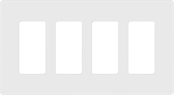 TG Screwless Decorator Wall Plates Child Safe Outlet Covers, Size 4-Gang 4.50" H x 8.10" L, Unbreakable Polycarbonate Thermoplastic, UL Listed, Glossy, White (1 Pack)